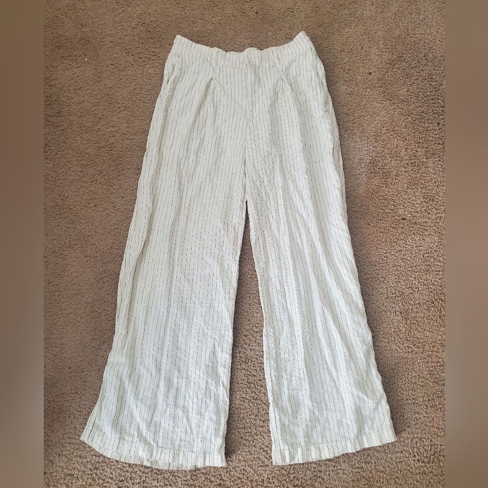 white and black striped linen pants